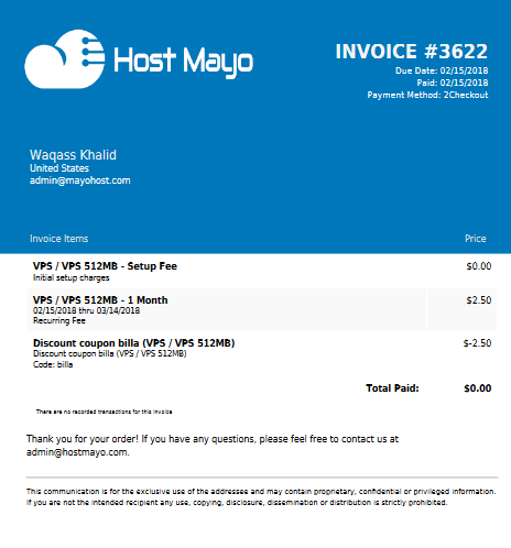 Host Mayo Invoice